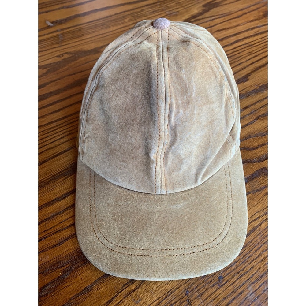VTG Tan Suede Leather Baseball Cap Hat Adjustable 58cm Mens Womens Neutral Brown